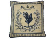 Blue French Country Rooster Needlepoint Pillow