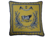 Blue and Yellow Country Cow Needlepoint Pillow