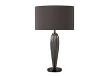 Carmichael Table Lamp in Steel Smoked Glass and Black Nickel with Oval Slate Grey Shade and Dark Gre