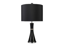 Sanyan Table Lamp in Gloss Black with Black Faux Silk Shade and Silver Faux Silk Liner