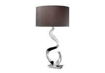 Morgan Table Lamp in Chrome with Grey Faux Silk Shade and Grey Liner, Solid Brass Construction