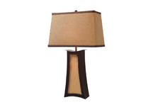Convergence Table Lamp in Wood and Natural Linen with Woodlawn Toast Shade with Dark Gold Liner