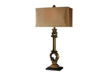 Dresden Table Lamp in Anatol Gold with Meadavale Taupe and Cream Liner