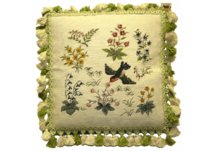 Finest Petit Point Bird and Flowers Needlepoint Pillow
