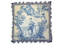 Blue Chinese Fishman Needlepoint Pillow