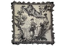 Black and White Oriental Fishman Needlepoint Pillow