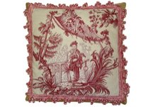 Red Chinese Fishman Needlepoint Pillow
