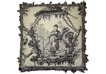 Black and White Oriental Fishwife Needlepoint Pillow
