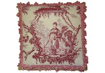 Red Chinese Fishwife Needlepoint Pillow