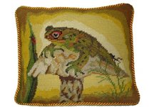 Frog Needlepoint Pillow