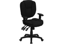 Mid-Back Black Fabric Multi-Functional Ergonomic Task Chair with Arms