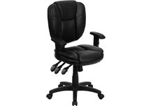 Mid-Back Black Leather Multi-Functional Ergonomic Task Chair with Arms