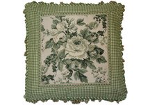Green Vintage Roses Needlepoint Pillow
