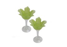 S/2 Glass Rose on Stem Candleholders-Lime Green
