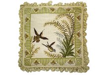 Two Hummingbirds with Fern Needlepoint Pillow