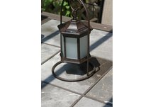 Six sided brown table top solar lantern with frosted glass