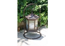 Six sided brown table top solar lantern with clear glass