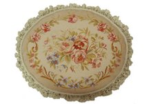 Large Oval Floral Rose Needlepoint Pillow
