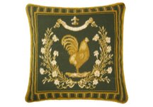 Classic Country Rooster Green Needlepoint Pillow