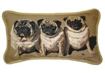 Three Pugs Needlepoint Pillow