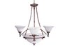 6 light mahogany chandelier, alabaster glass