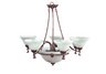 9 light mahogany chandelier, alabaster glass