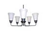 5 light forged iron chandelier, satin glass