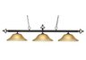 Designer Classics 3-Light Billiard/Island in Golden Bronze with Amber Gratina Glass Shades