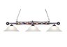 Designer Classics 3-Light Billiard/Island in Gun Metal with White Faux Alabaster Glass Shades