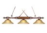 Designer Classics 3-Light Billiard/Island in Wood Patina w/ Amber Gratina Glass Shades
