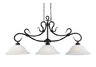 Buckingham 3-Light Billiard/Island in Matte Black with White Glass