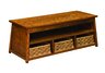 Solid Oak Bench with Weaved Baskets