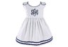 Garden Princess Pique Dress - White with Navy Trim, 0-6 Month