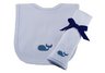 Princess Linens Cotton Knit Bib and Burp Pad Set with Whale Motif - Blue
