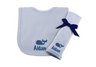 Princess Linens Cotton Knit Bib and Burp Pad Set with Whale Motif - Blue