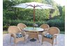 Resin Wicker 5pc Dining Set with Cushions Umbrella and Stand