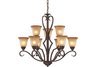 9 Light Chandelier In Mocha And Antique Amber Glass