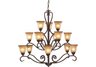 15 Light Chandelier In Mocha And Antique Amber Glass