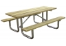 wood picnic table, steel picnic table