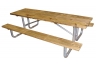 wood picnic table, steel picnic table