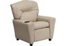 Contemporary Beige Vinyl Kids Recliner with Cup Holder