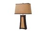 Convergence Table Lamp in Wood and Natural Linen with Woodlawn Toast Shade with Dark Gold Liner