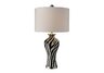 Carlton Table Lamp in Black, White and Chrome with Pure White Faux Silk Shade and Pure White Liner