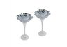 S/2 Glass Rose on Stem Candleholders-White&Silver