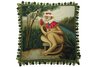 Girl Monkey with Parrot Needlepoint Pillow