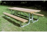 wood picnic table, steel picnic table