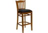 Vertical Slat Back Wooden Bar Stool | Cherry Finished | Black Vinyl Seat