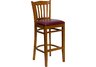 Vertical Slat Back Wooden Bar Stool | Cherry Finished | Burgundy Vinyl Seat
