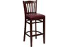 Vertical Slat Back Wooden Bar Stool | Mahogany Finished | Burgundy Vinyl Seat